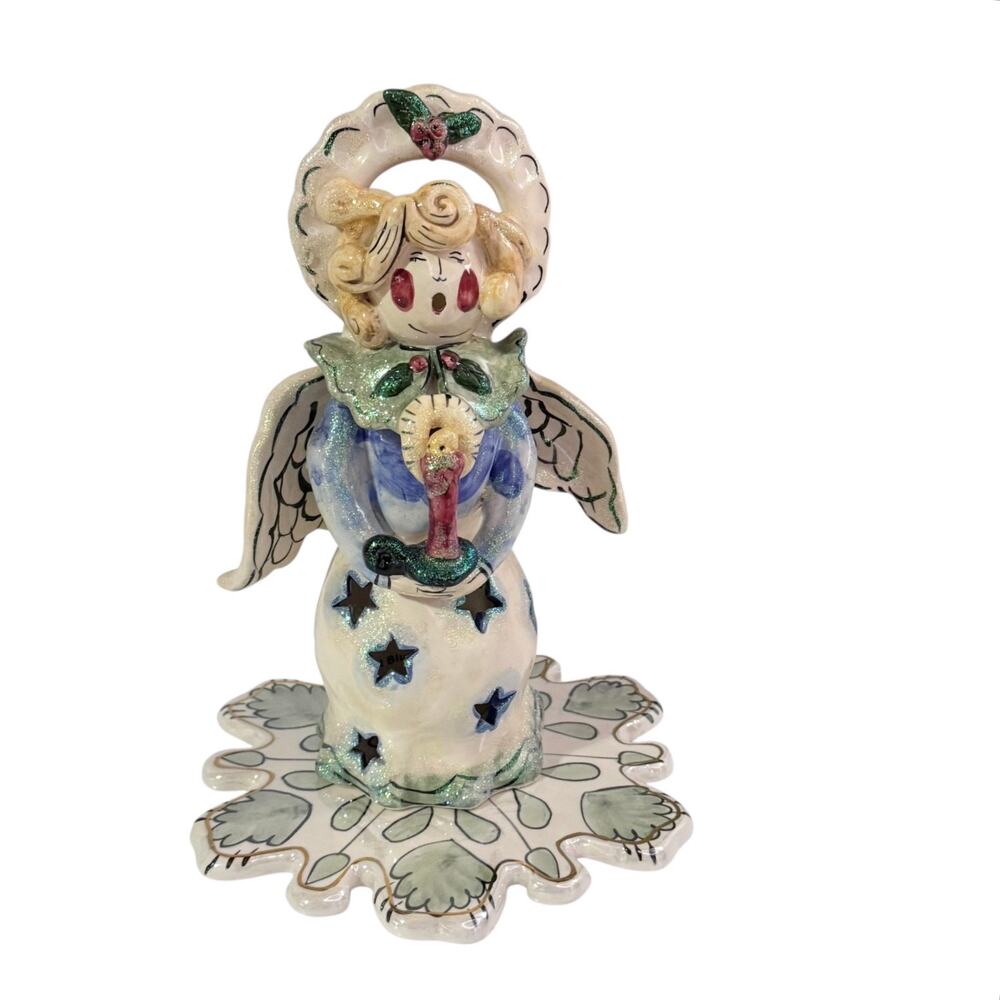 Blue Sky Clayworks Angel Candle Holder 9" Figurine & Plate Heather Goldminc 2Pc